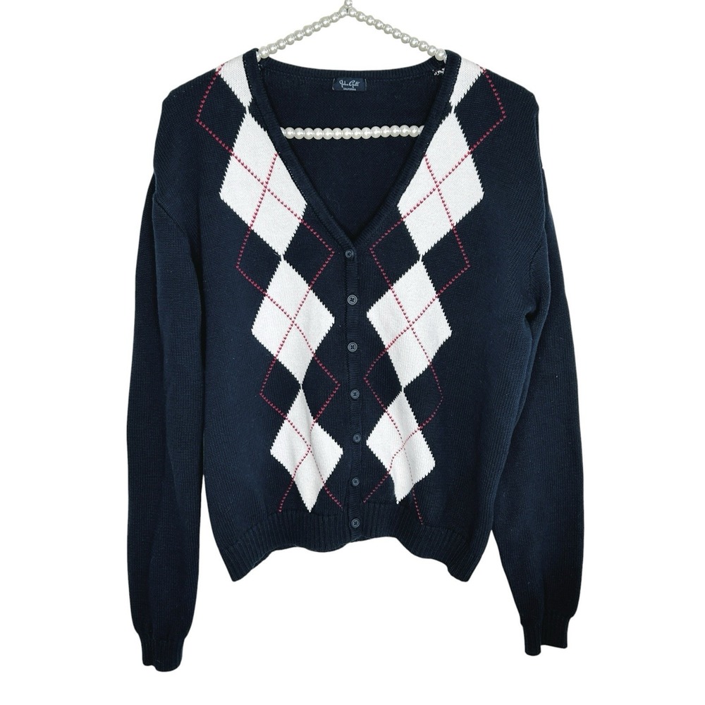 Brandy Melville John Galt Argyle Cardigan Sweater S Preppy Old Money Academia